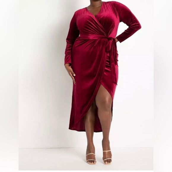 Eloquii Dresses & Skirts - NWT Deep Wine Velvet Wrap Dress With Tie